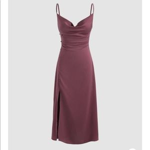 Solid Cowl Neck Slit Maxi Dress